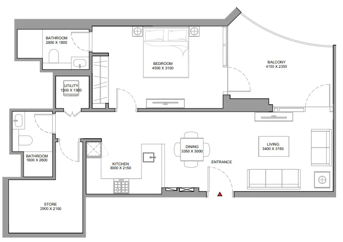 1 bedroom floor plan