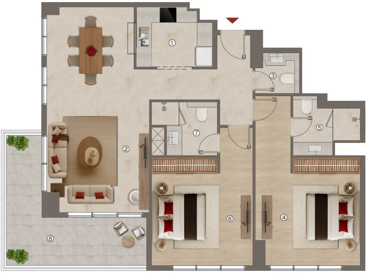 2 bedrooms floor plan