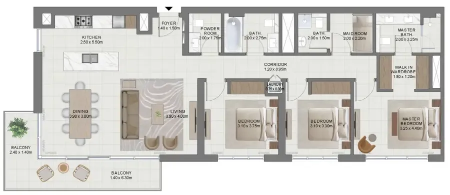 3 bedrooms floor plan