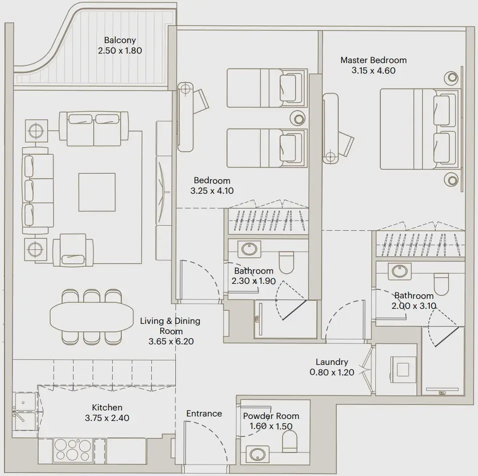Deyaar Eleve 2BR floor plan