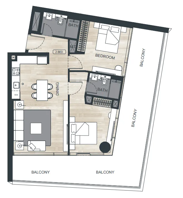 2 bedrooms floor plan