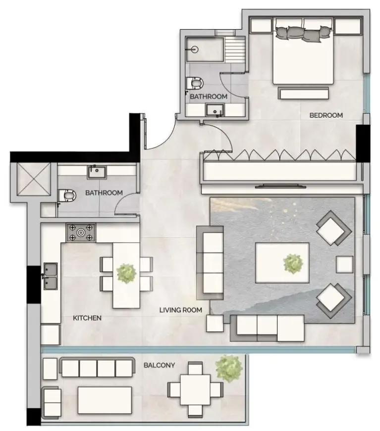 GJ Properties Glam Residence 1BR floor plan