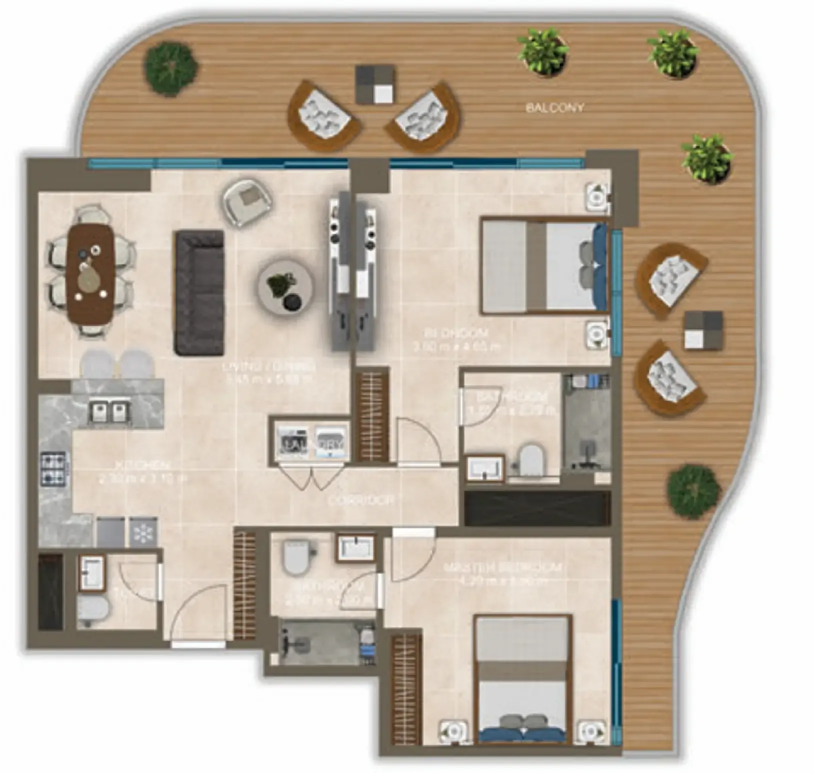 2 bedrooms floor plan
