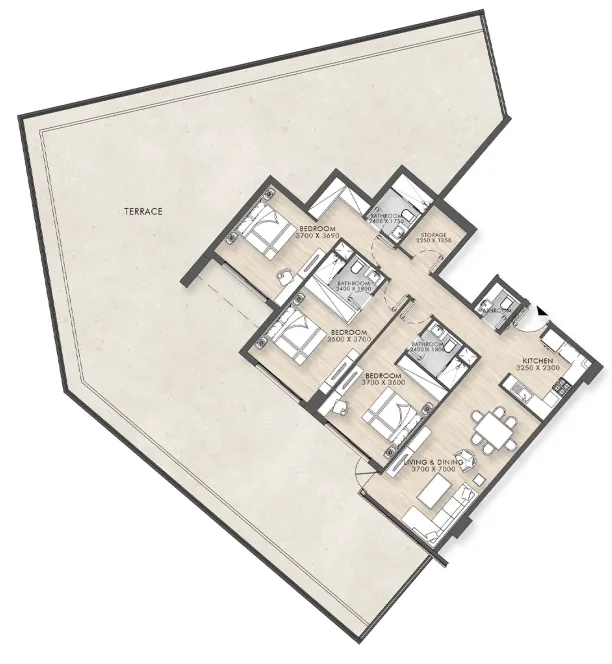 3 bedrooms floor plan