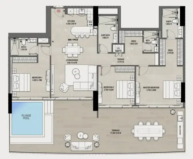 3 bedrooms floor plan
