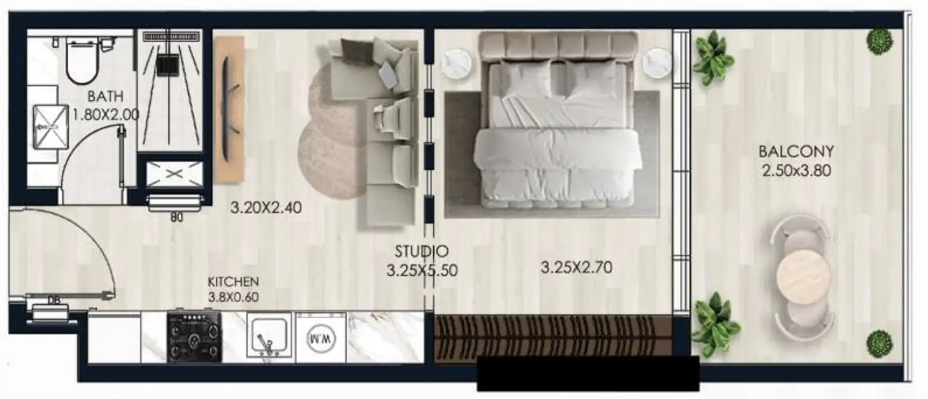 Sera Gardens by Vision — Studio floor plan