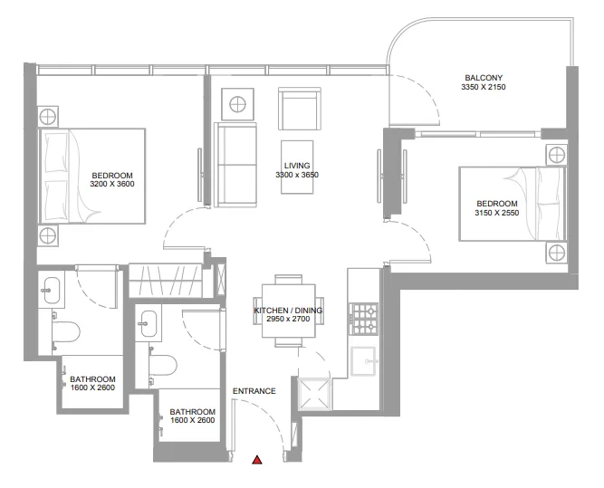 2 bedrooms floor plan