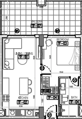 Laya Developers (Akshara Global) Laya Courtyard 1BR floor plan