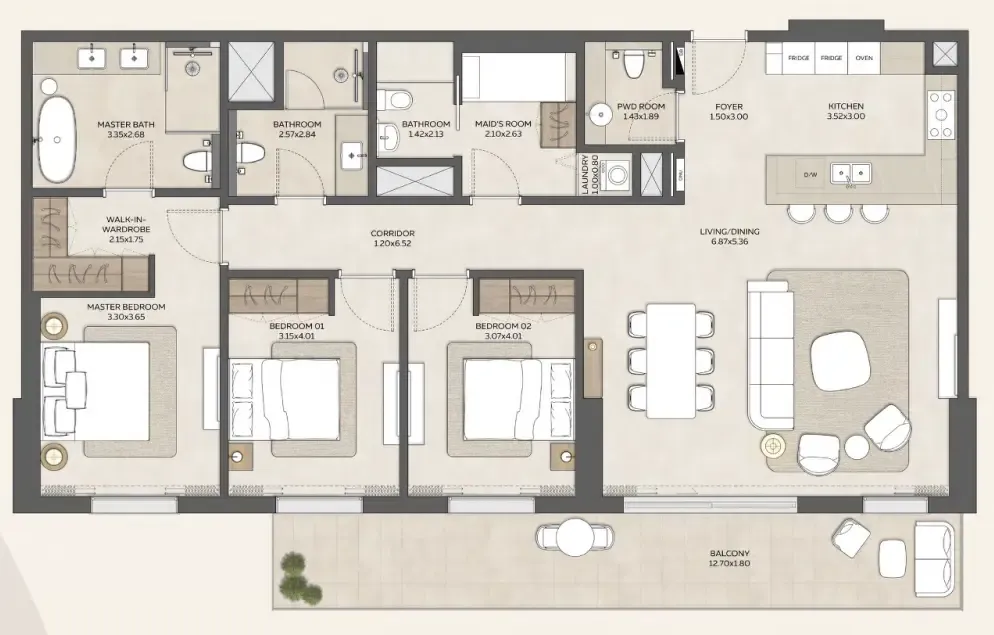 3 bedrooms floor plan