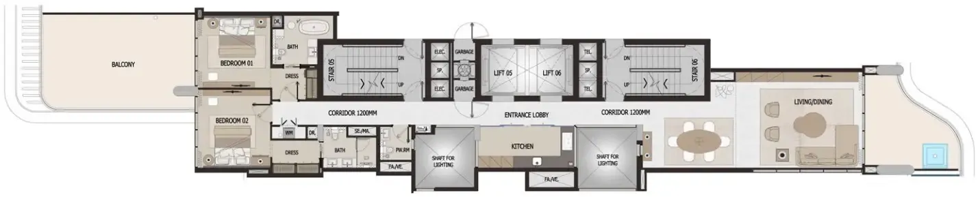 2 bedrooms floor plan