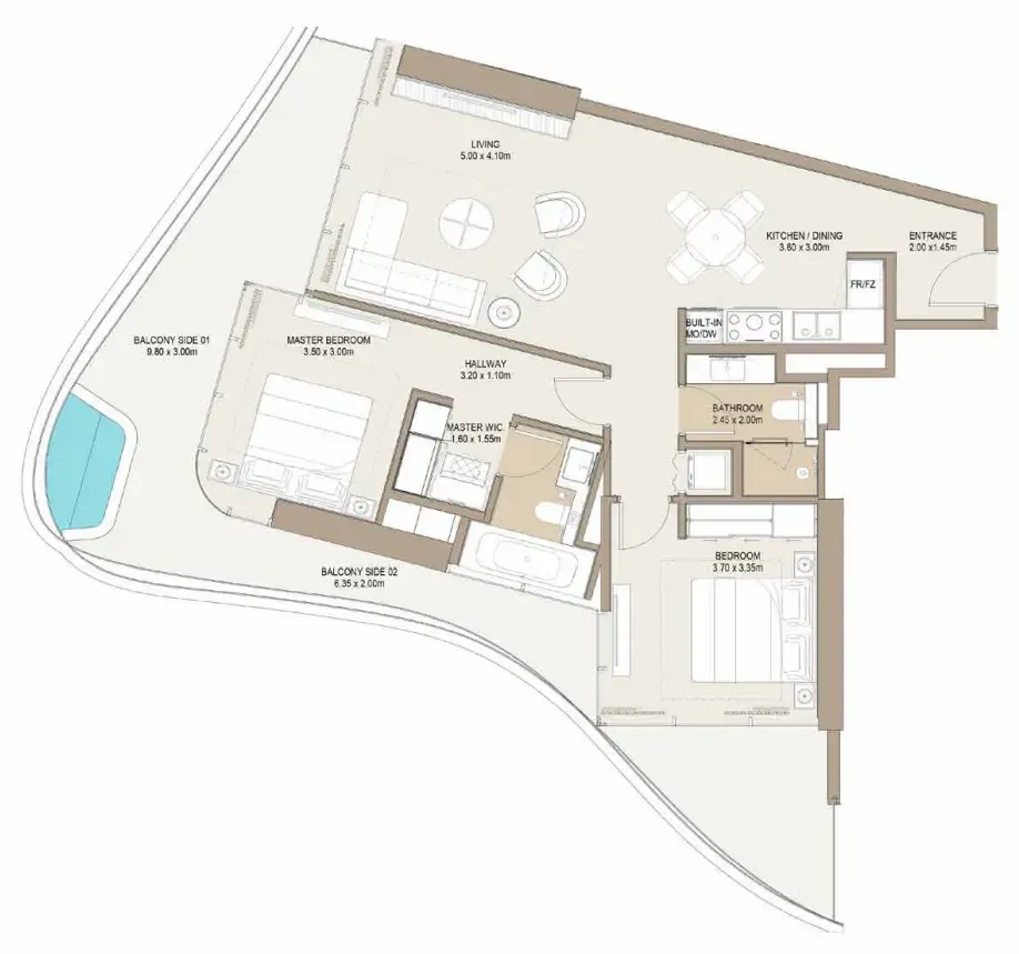 One Development Laguna Residence 2BR floor plan