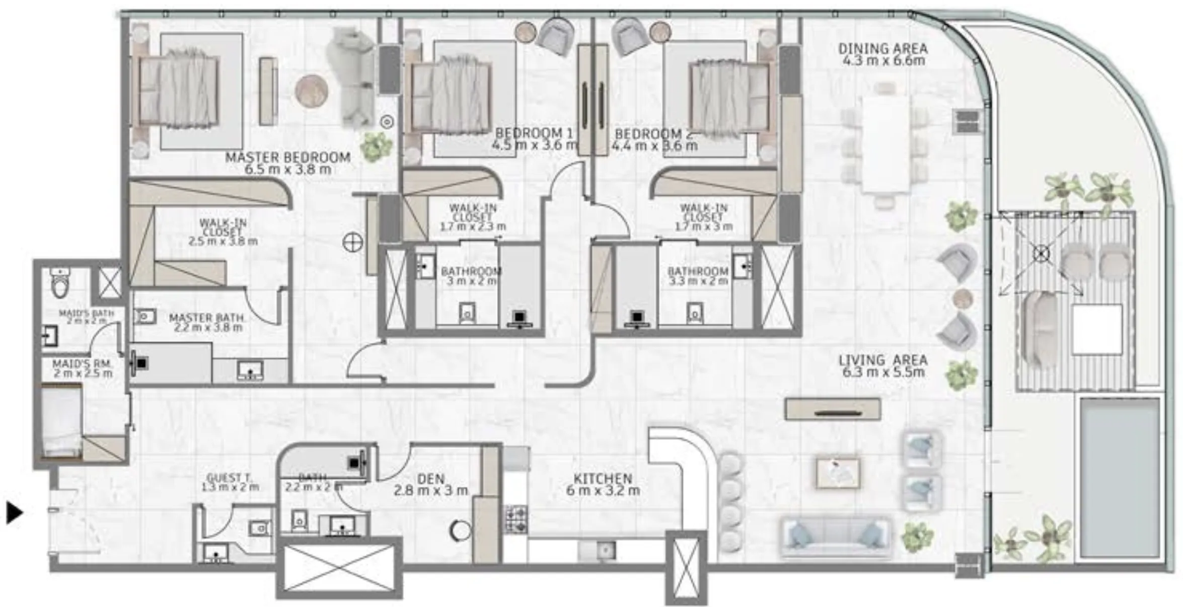 Al Habtoor Group Al Habtoor Tower 3BR floor plan