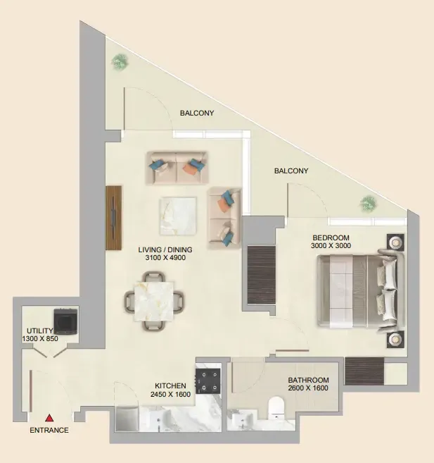 1 bedroom floor plan