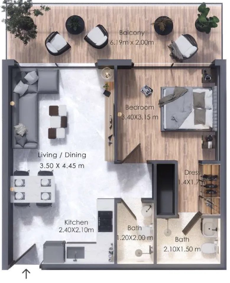 1 bedroom floor plan