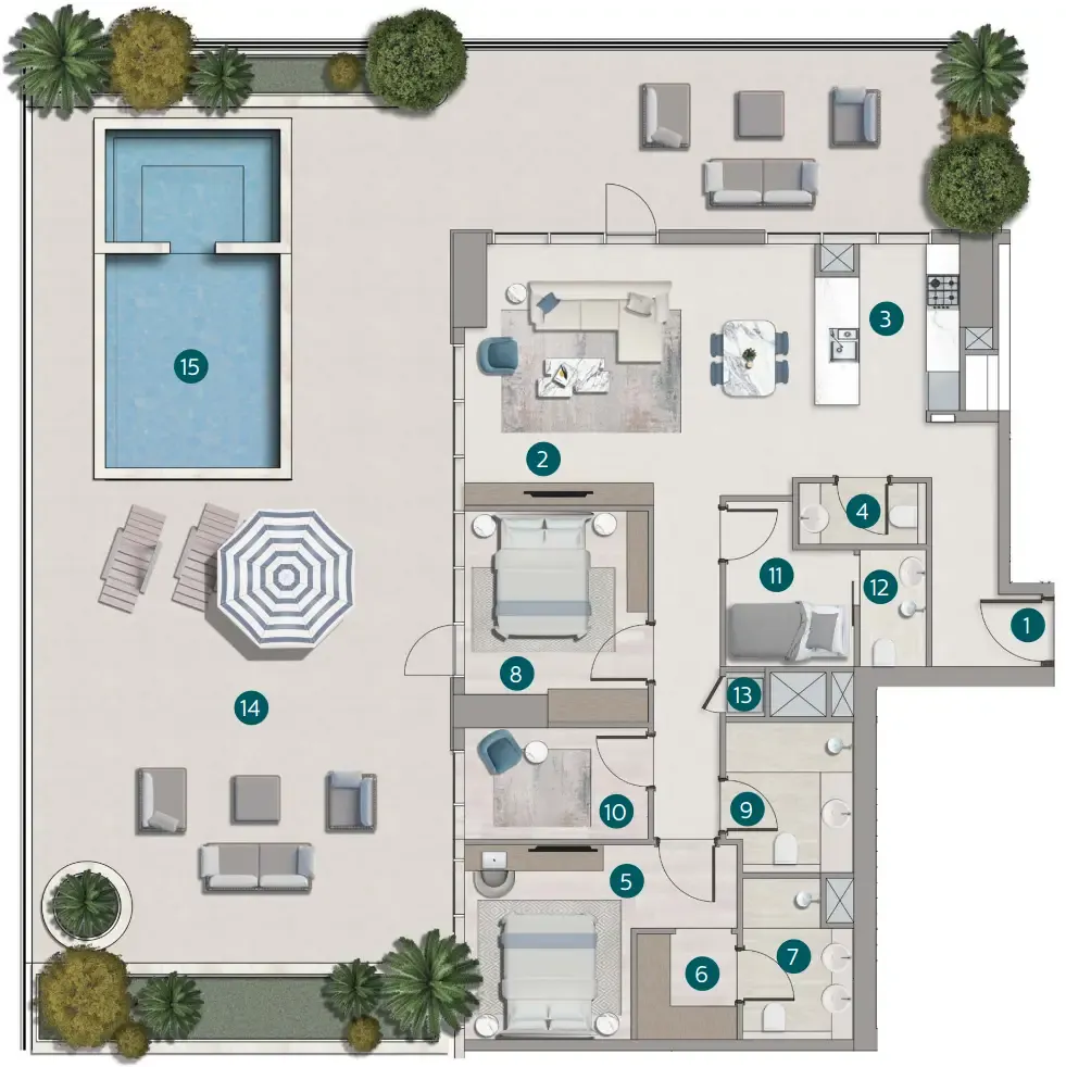 2 bedrooms floor plan