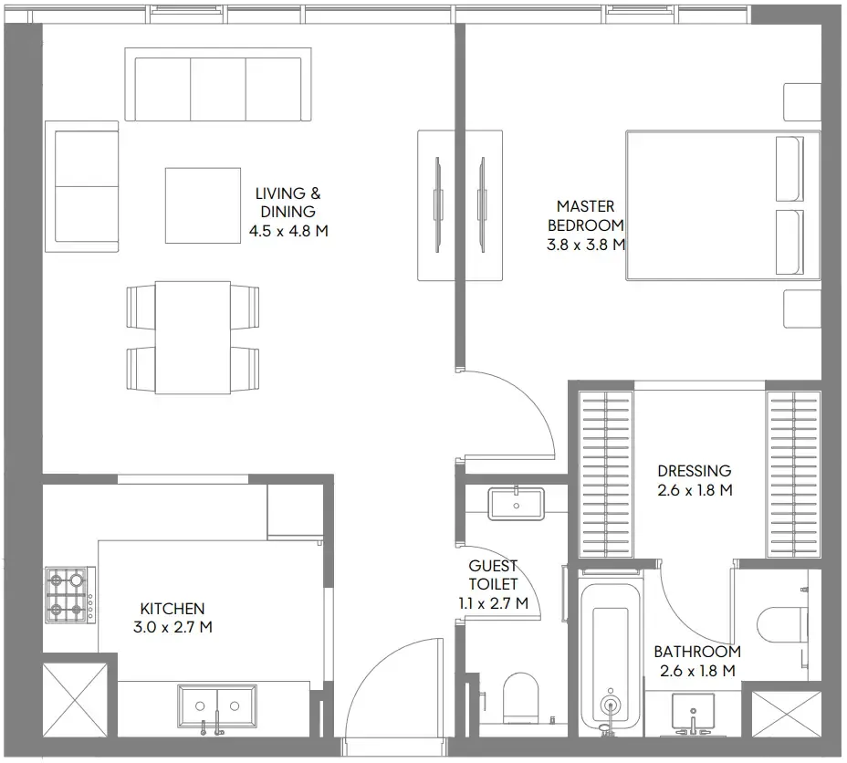 1 bedroom floor plan
