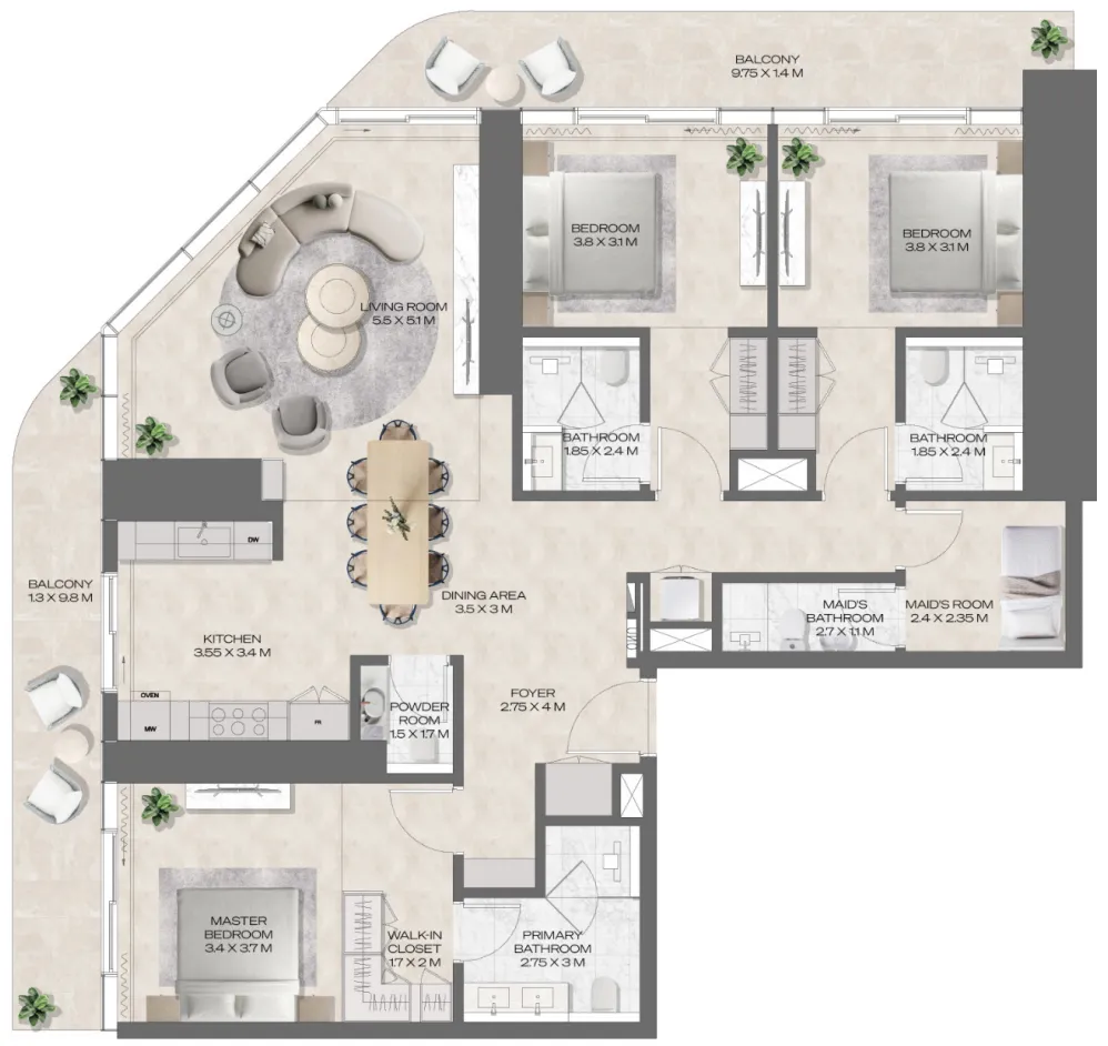 3 bedrooms floor plan