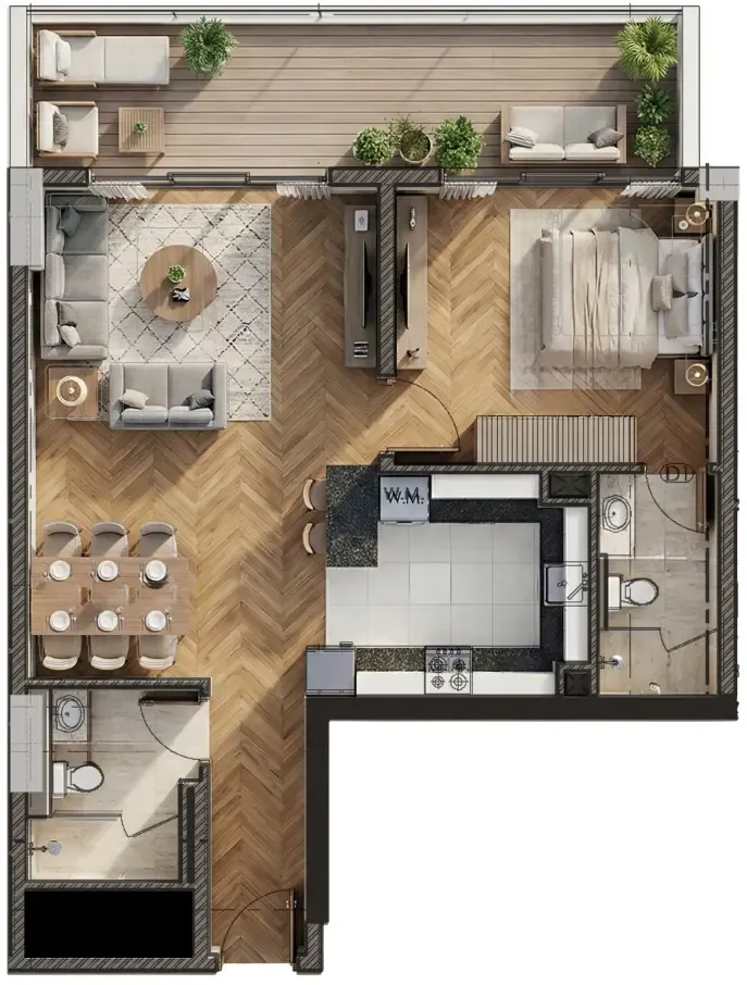 1 bedroom floor plan