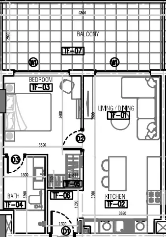 Laya Developers (Akshara Global) Laya Courtyard 1BR floor plan
