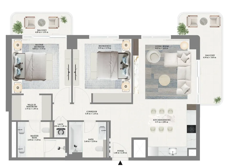 2 bedrooms floor plan