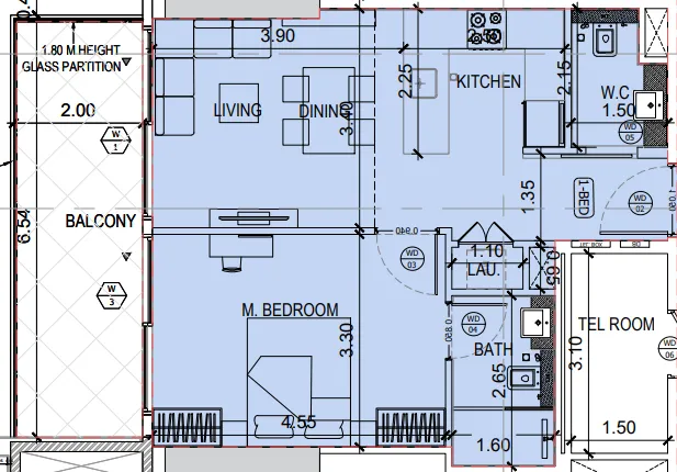 Binghatti Amberhall — 2 Bedrooms floor plan