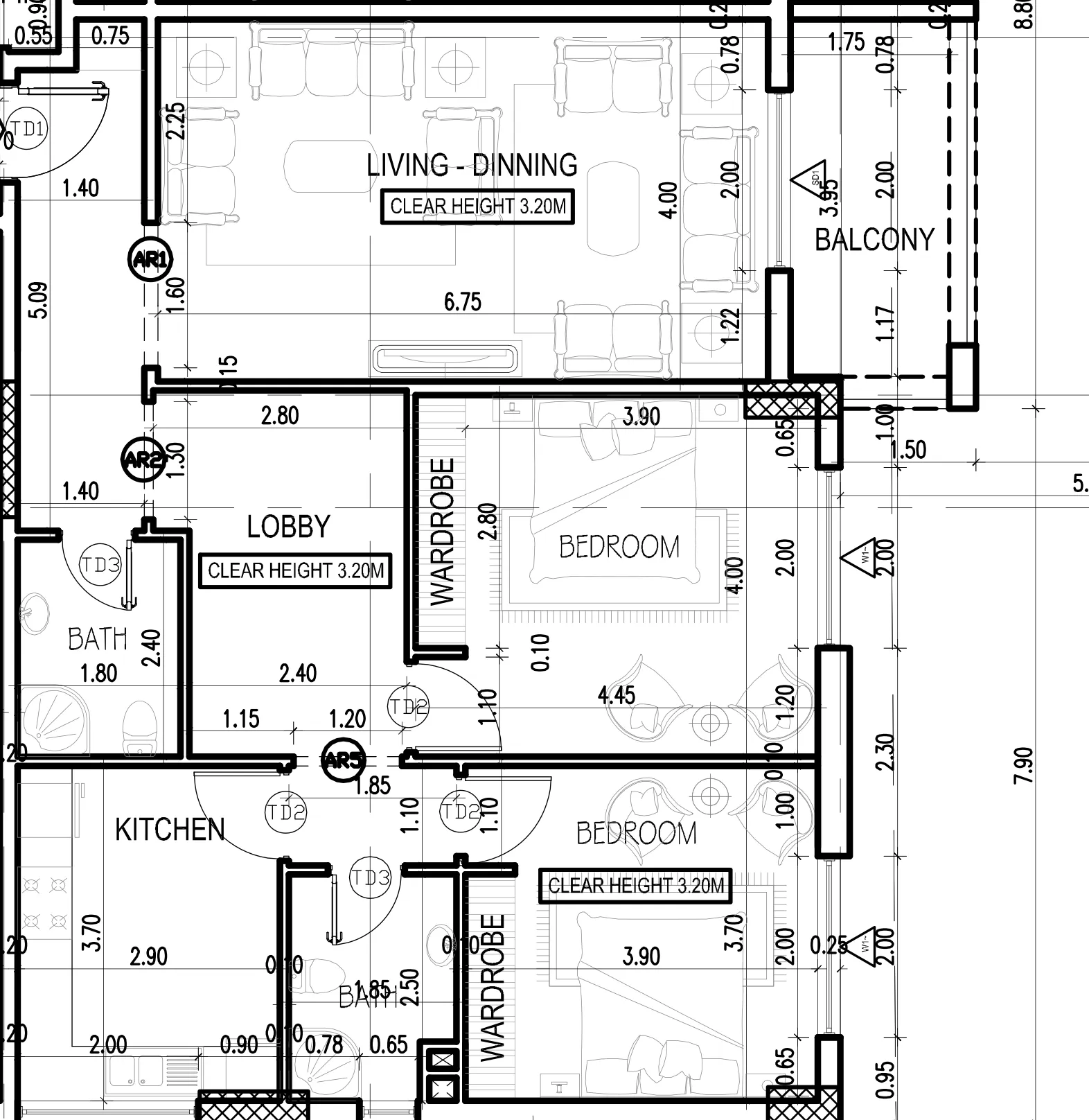 2 bedrooms floor plan