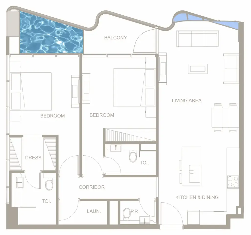 2 bedrooms floor plan