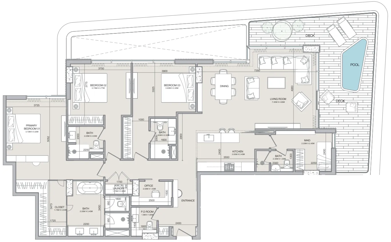 3 bedrooms floor plan