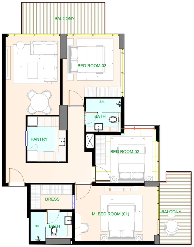 3 bedrooms floor plan