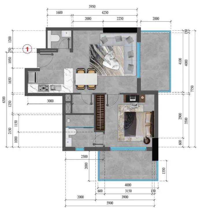 1 bedroom floor plan
