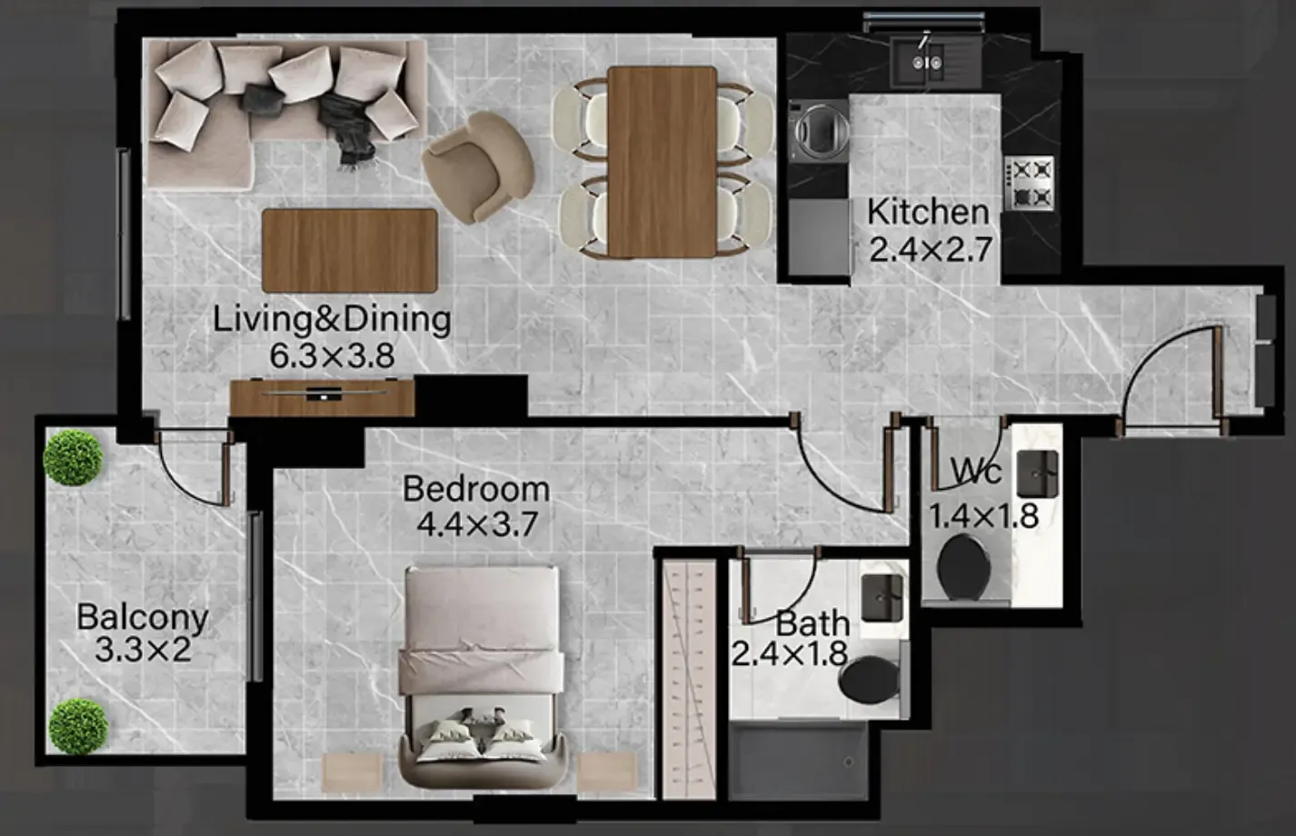 1 bedroom floor plan