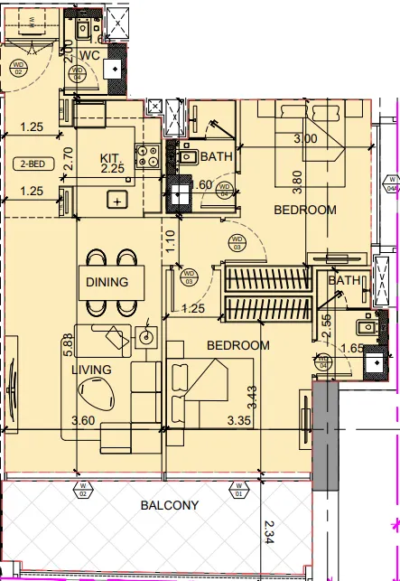2 bedrooms floor plan
