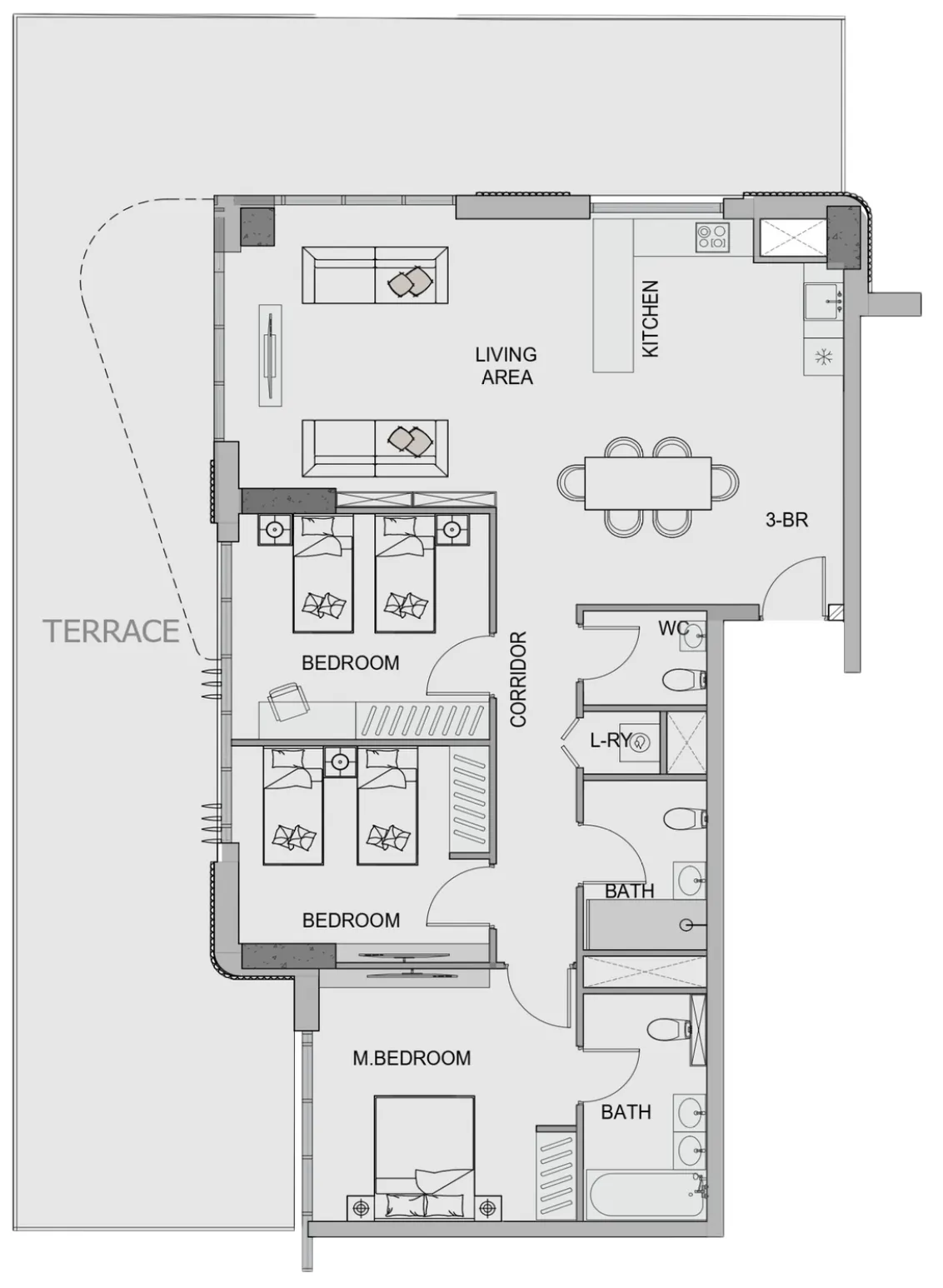 3 bedrooms floor plan