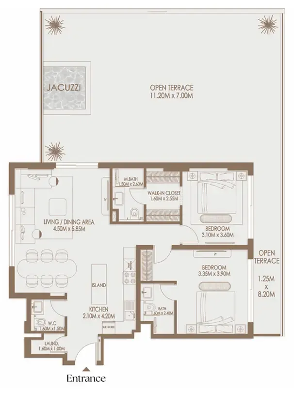2 bedrooms floor plan