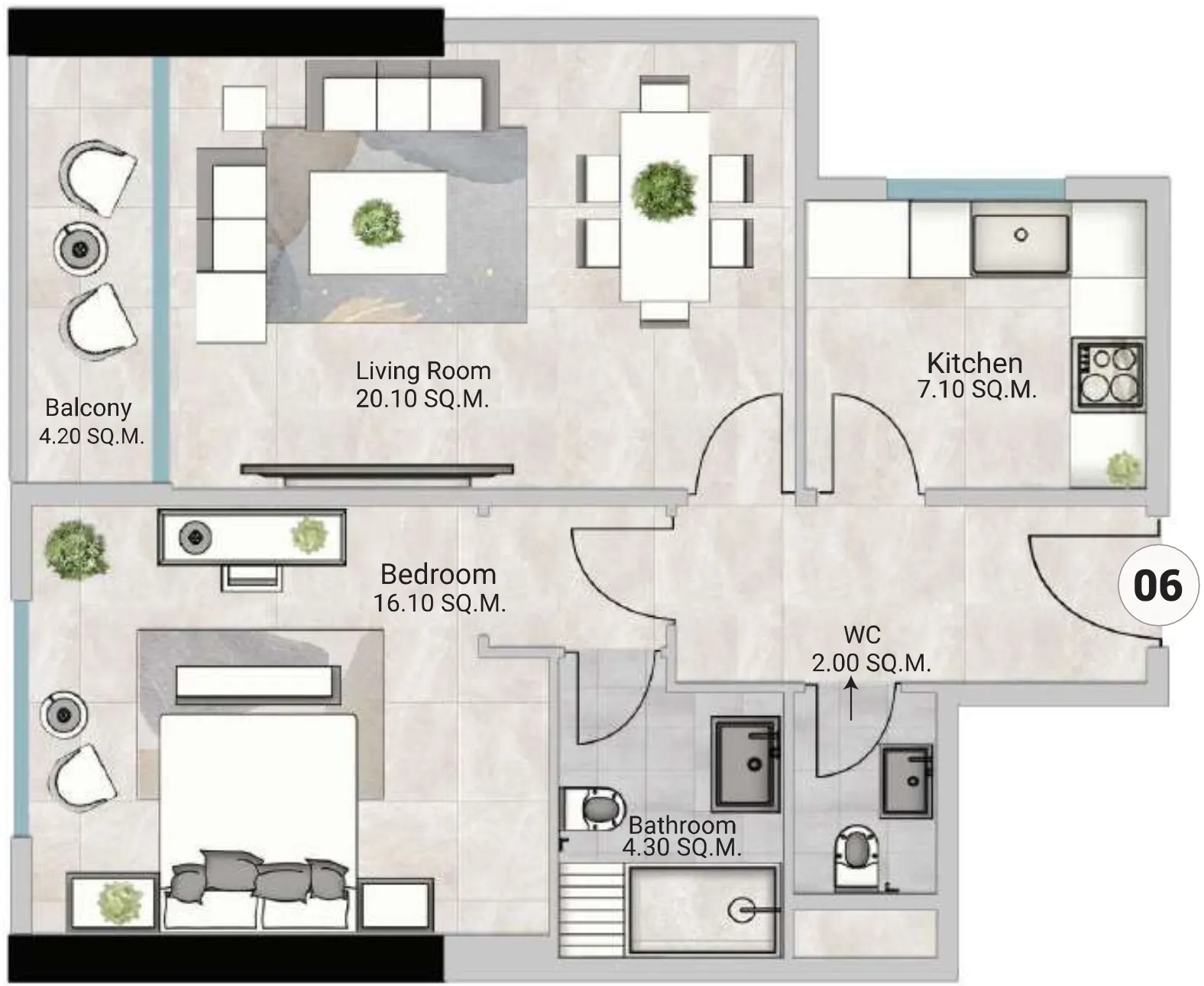 1 bed