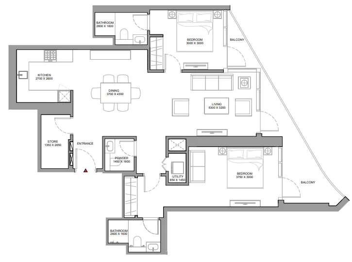 2 bedrooms floor plan