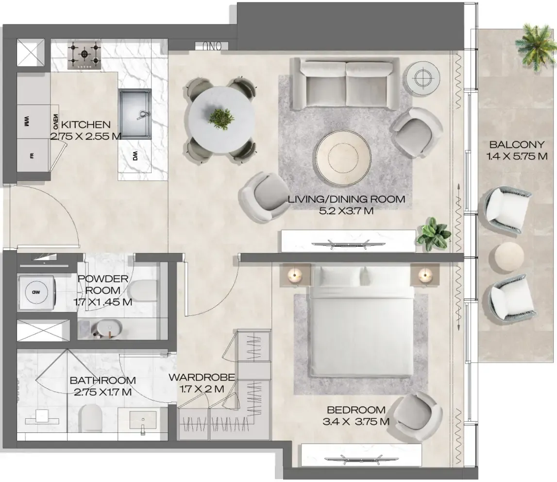 1 bed