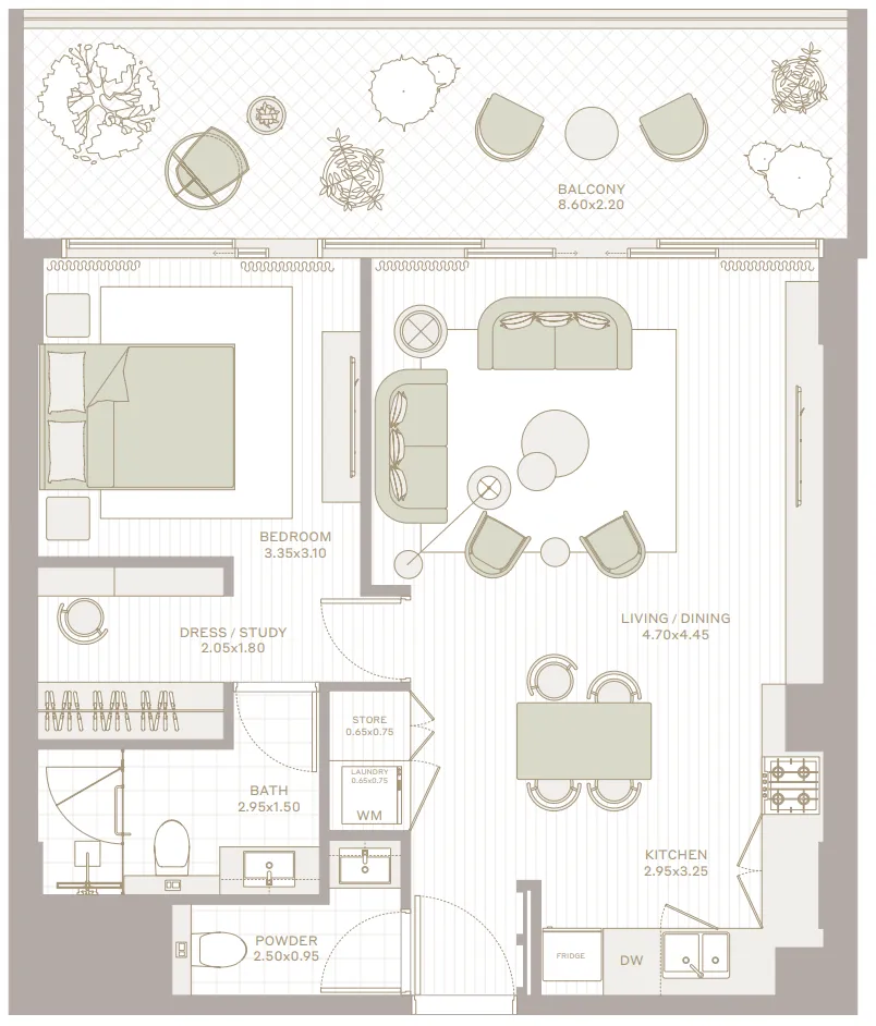 1 bedroom floor plan
