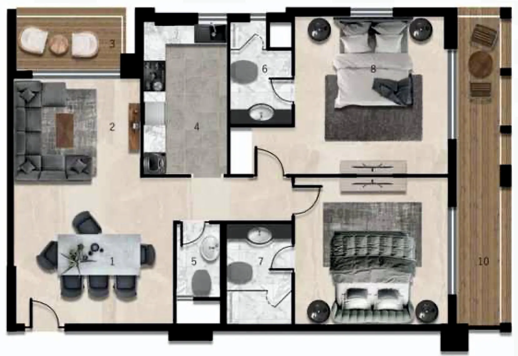 2 bedrooms floor plan