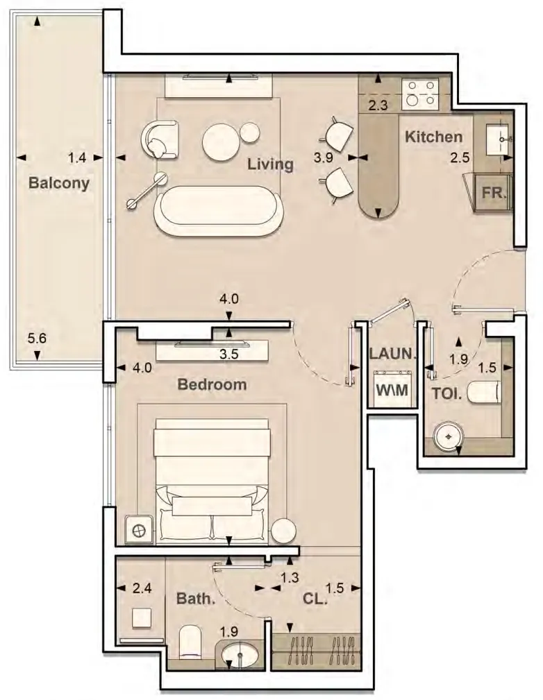 S and S Lume Residences 1BR floor plan