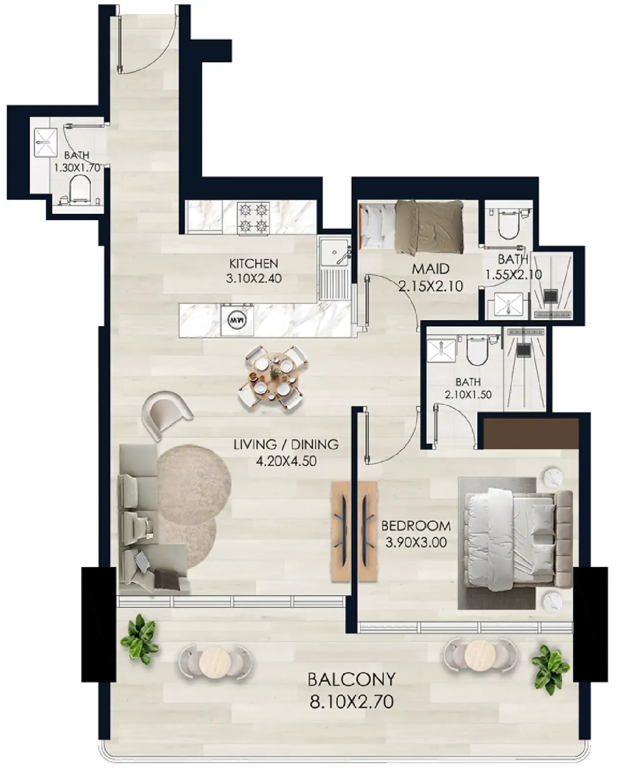 1 bedroom floor plan