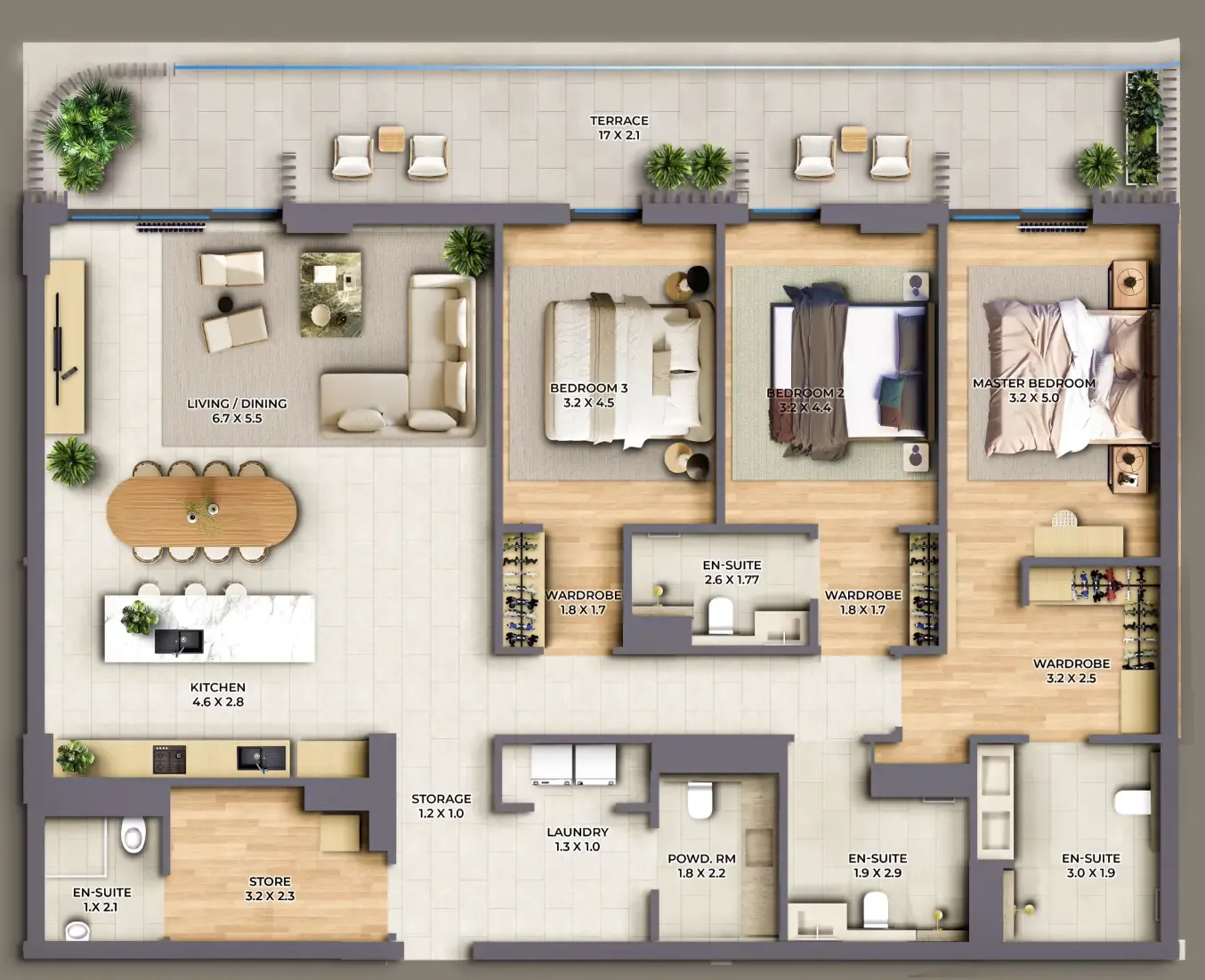 3 bedrooms floor plan