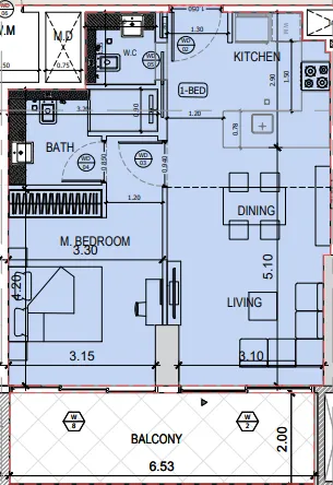 1 bedroom floor plan