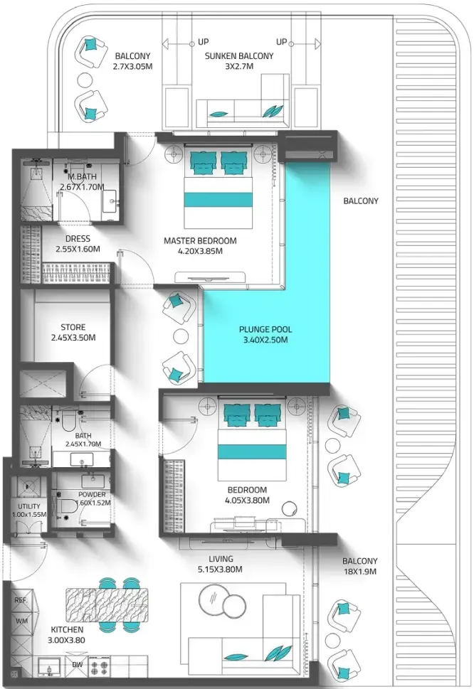 Reef Luxury Development Reef 997 2BR floor plan