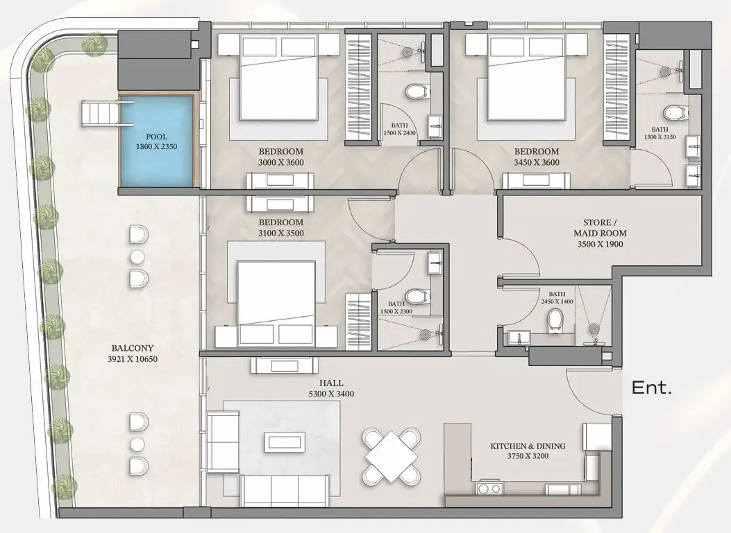3 bedrooms floor plan