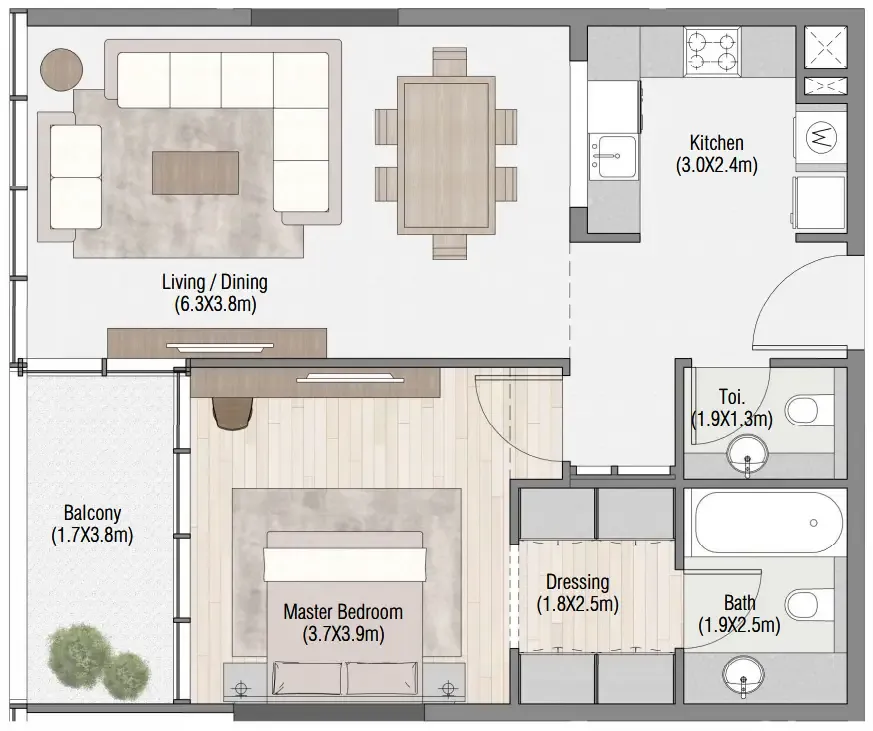 1 bedroom floor plan