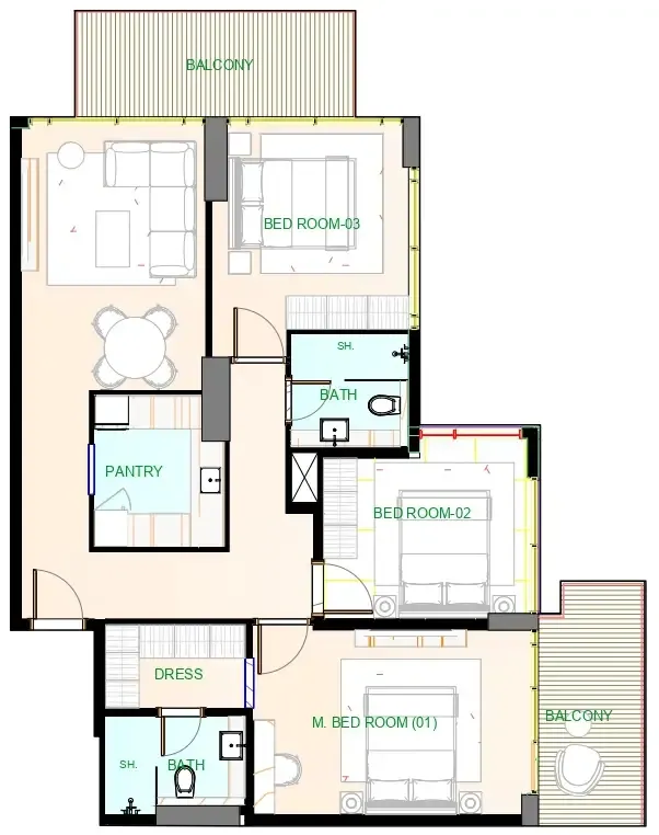 3 bedrooms floor plan