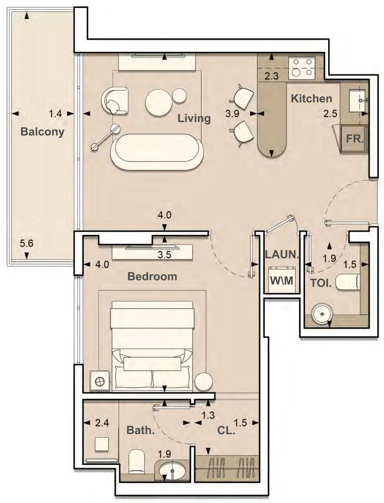 S and S Lume Residences 1BR floor plan