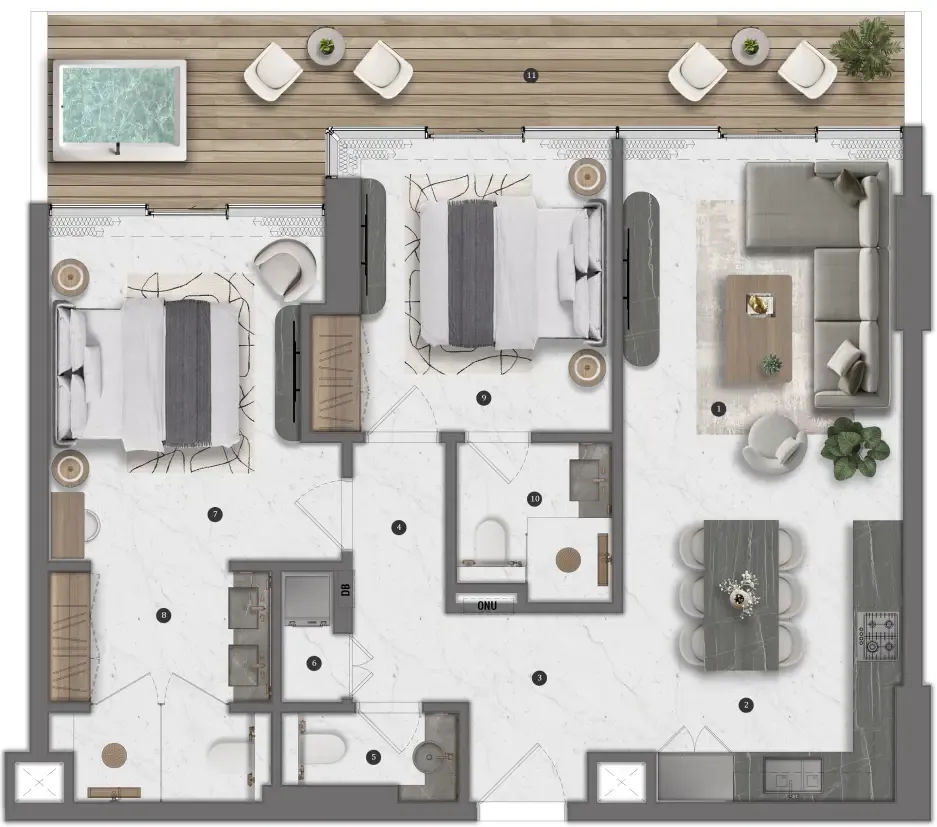 2 bedrooms floor plan