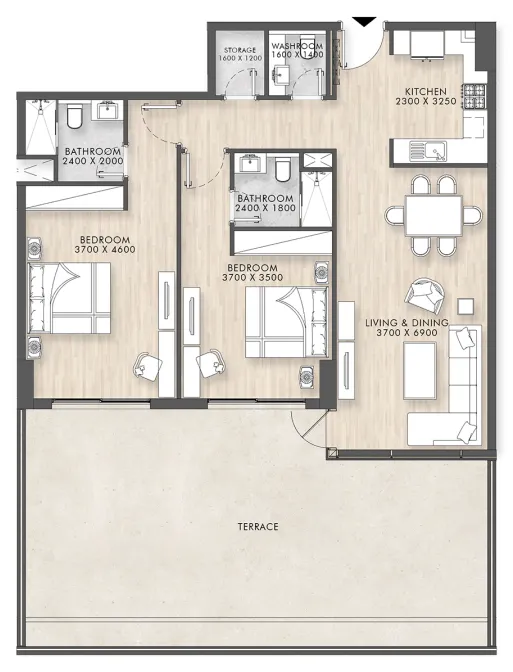 2 bedrooms floor plan